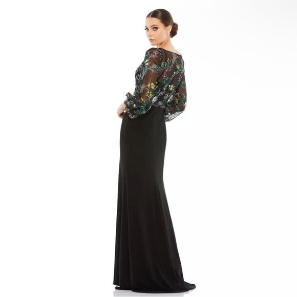 Mac Duggal 79379 Embroidered Mesh Long Sleeve Column Gown Black 14 NEW $498 - Picture 6 of 8